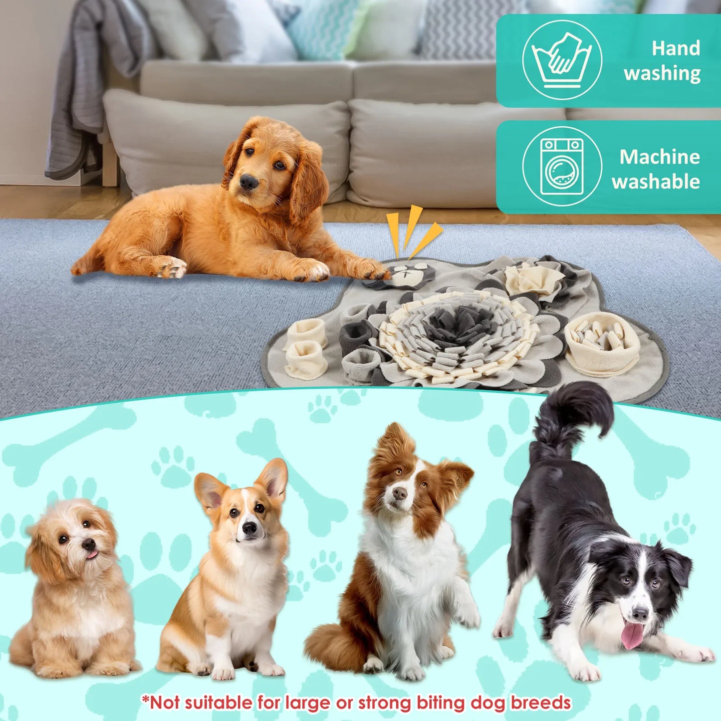 Interaktive Schnüffelmatte für Hunde mit Quietscher und Leckerlisuche