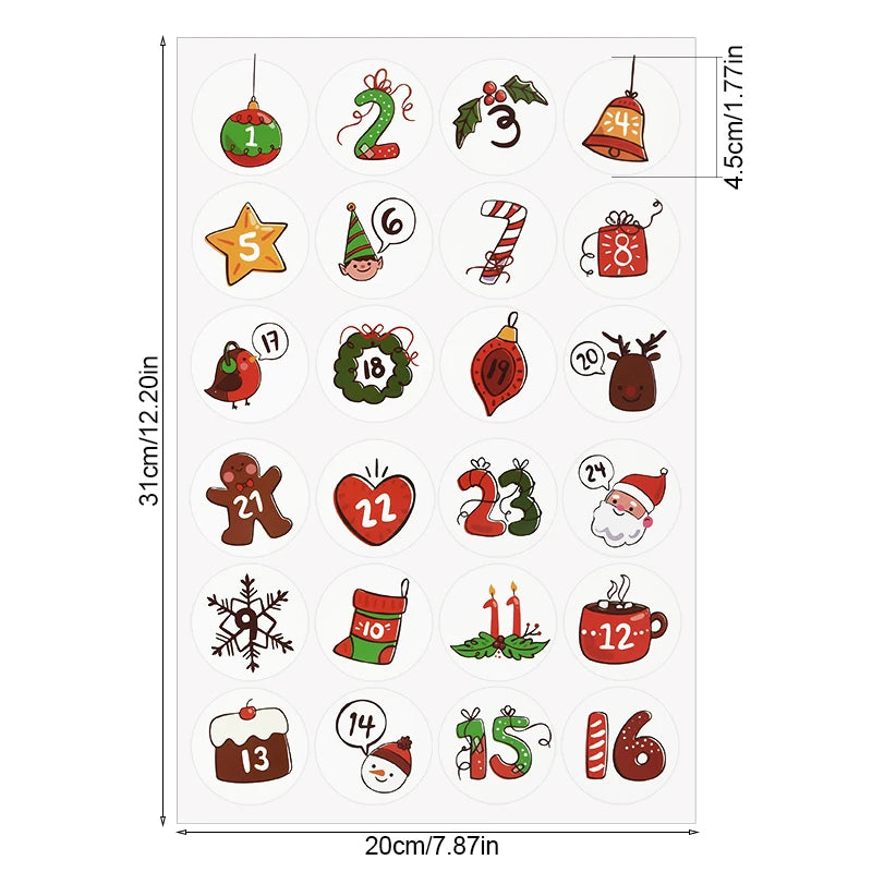 Weihnachts-Adventskalender Aufkleber 1/3/5 Blatt für Geschenkverpackung