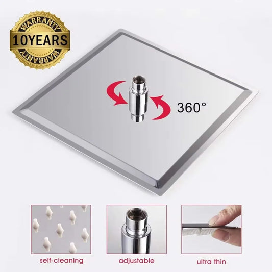 8 10 12 Zoll Edelstahl Hochdruck Regenduschkopf Quadratisches Design
