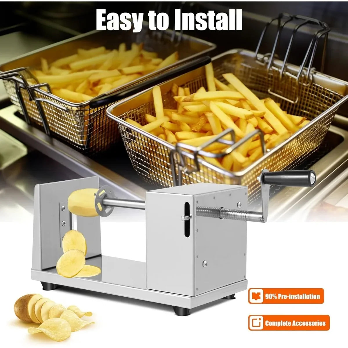 Manueller Kartoffel-Spiralschneider aus Edelstahl, spiralförmiger Twister-Kartoffelschneider, Gemüse- und Obstschneider mit 3 Klingen aus Edelstahl-Yabubest - Home & More