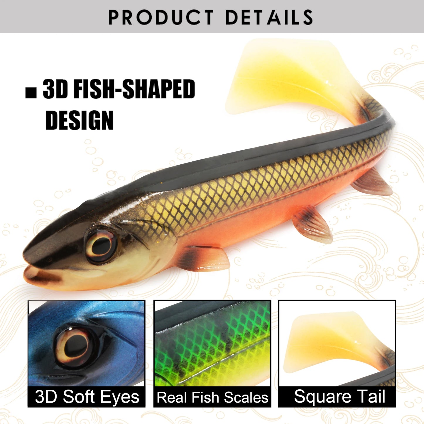 Quadratischer Silikon-Swimbait 14-18 cm für Meeres- und Süßwasserfischen