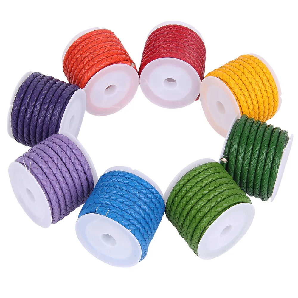 2m Buntes geflochtenes Echtlederband für DIY Schmuck 3-6mm