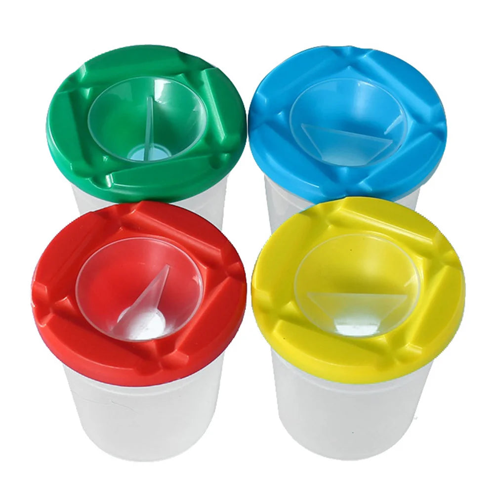 Praktische 6er Kunststoff-Farbbecher mit Deckel – transparent - auslaufsicher