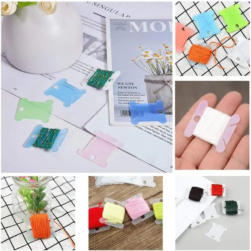 Kunststoff Zahnseide Spulen mit Wickler Kreuzstich Karte Fadenhalter Set