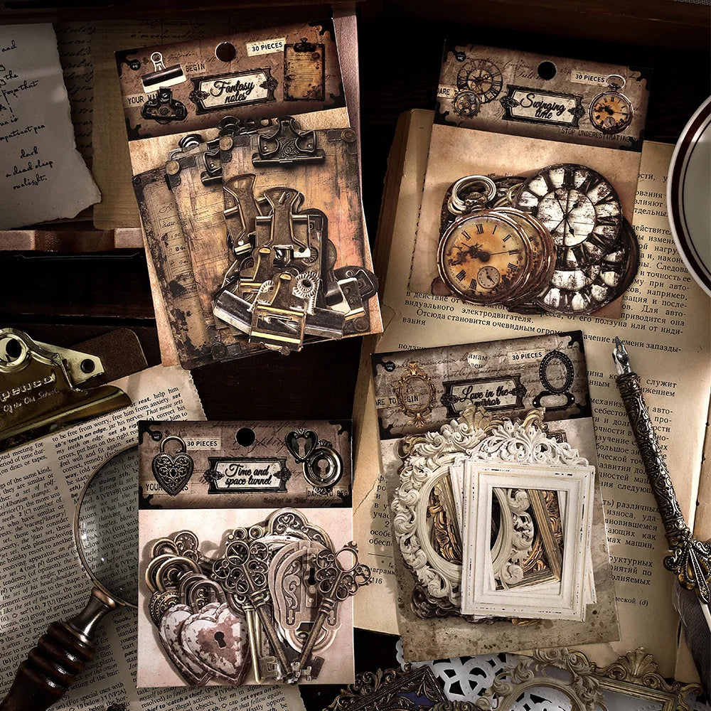 30er Pack Vintage Uhr Aufkleber – Nostalgie für Scrapbooking - DIY-Kunst