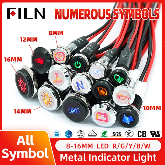 Vielseitige LED-Kontrollleuchte 12-24V Metall, 5 Farben, 8-16mm Einbau