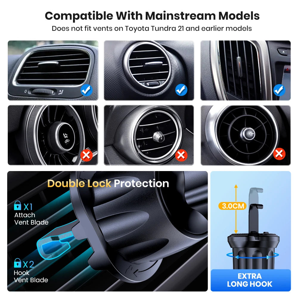 Auto Lüftungshalterung für Smartphones - Automatik-Verriegelung - 360° Drehung