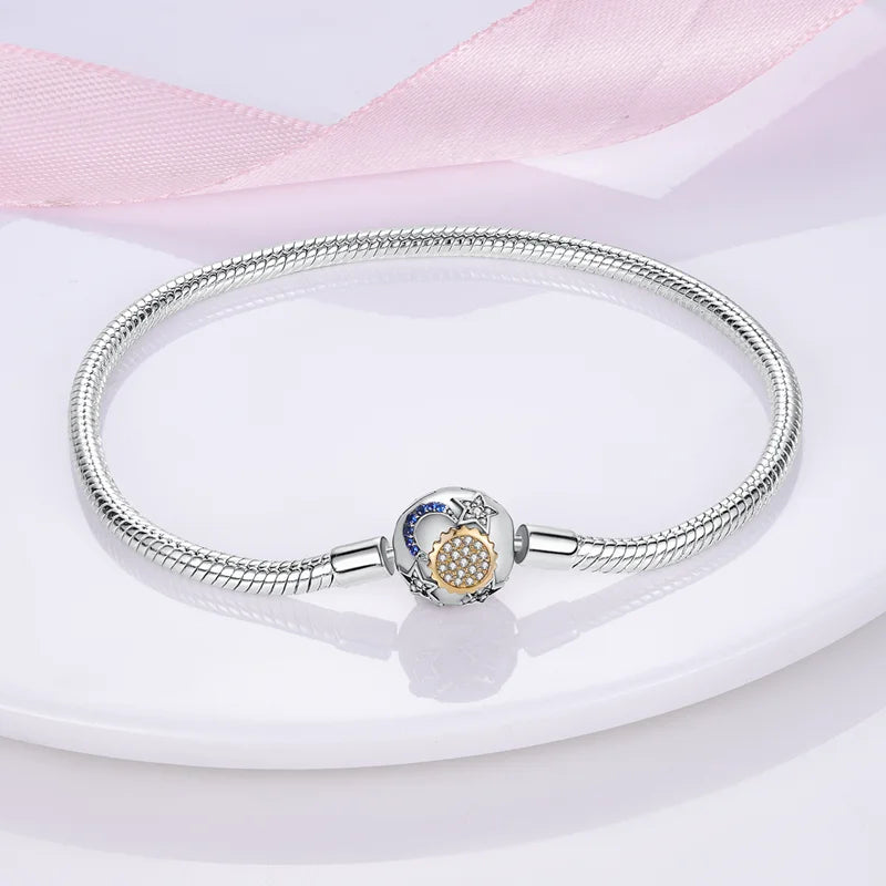 Armband Silber 925 mit Stern Mond Sonne und Grünem Zirkon Charm
