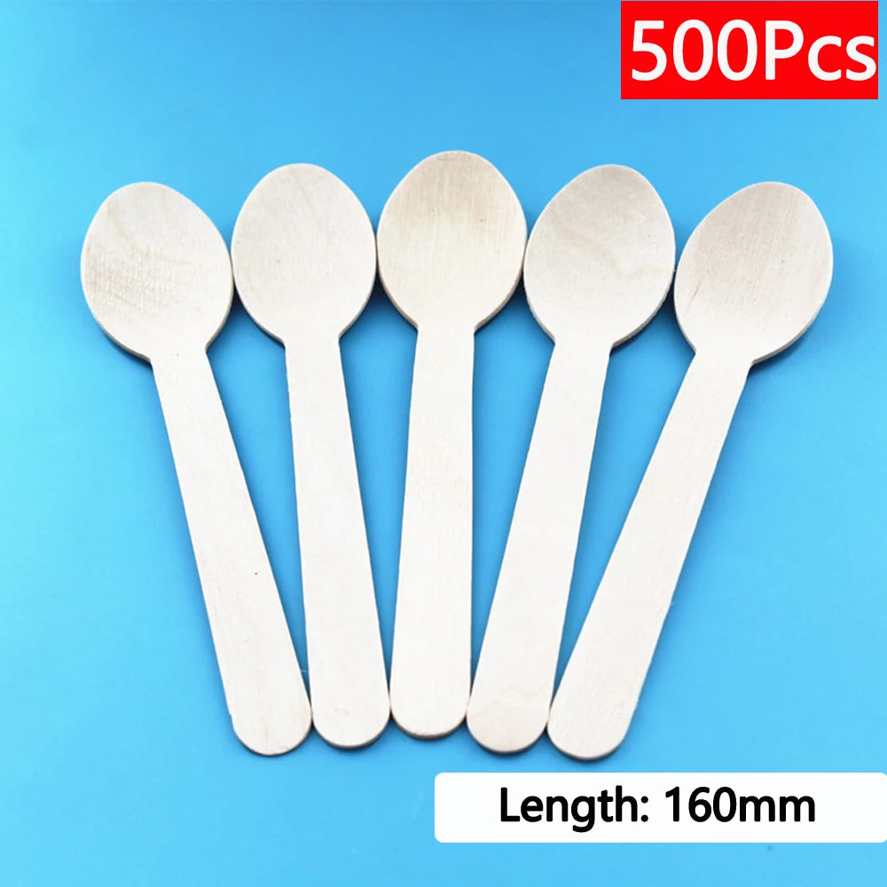 Einweg-Holzbesteck 16 cm 10/150/500 Stück Gabel Löffel Messer Set