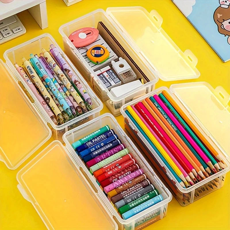 2 Stück transparente Kunststoff Bleistiftboxen mit großer Kapazität