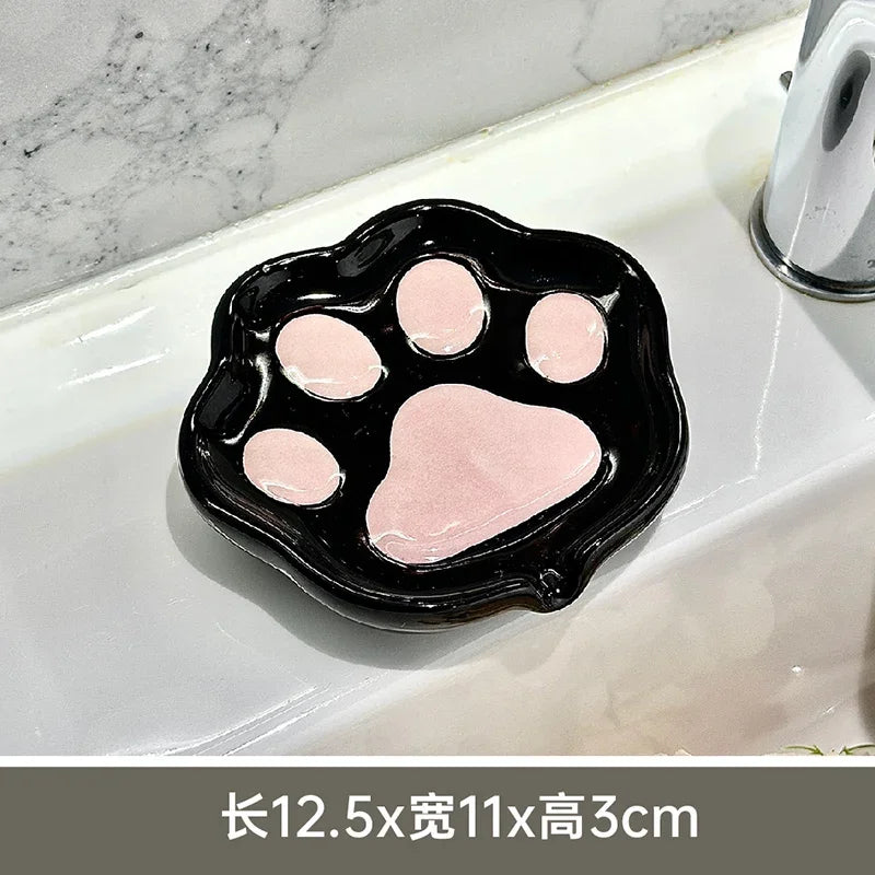 Keramikseifenspender mit Katzenpfoten Motiv für Dusche und Bad