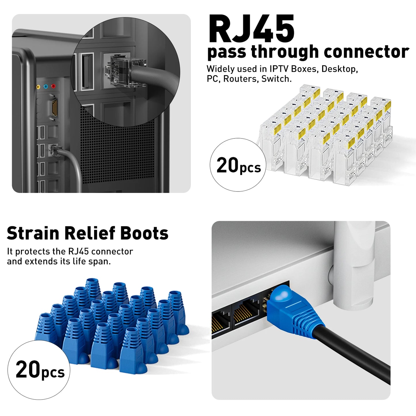 Netzwerk-Tool-Kit CAT6 Crimpwerkzeug mit 20 CAT5 CAT6 Steckern und Abdeckungen