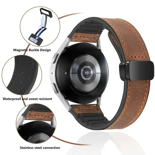 Magnetisches 20/22mm Leder - Silikon Uhrenarmband für Smartwatches