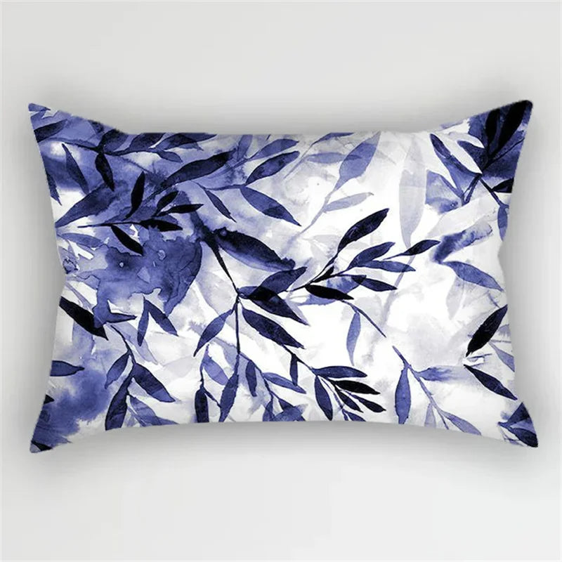 Boho Kissenbezug mit blauem Blumenmuster für Sofa und Auto