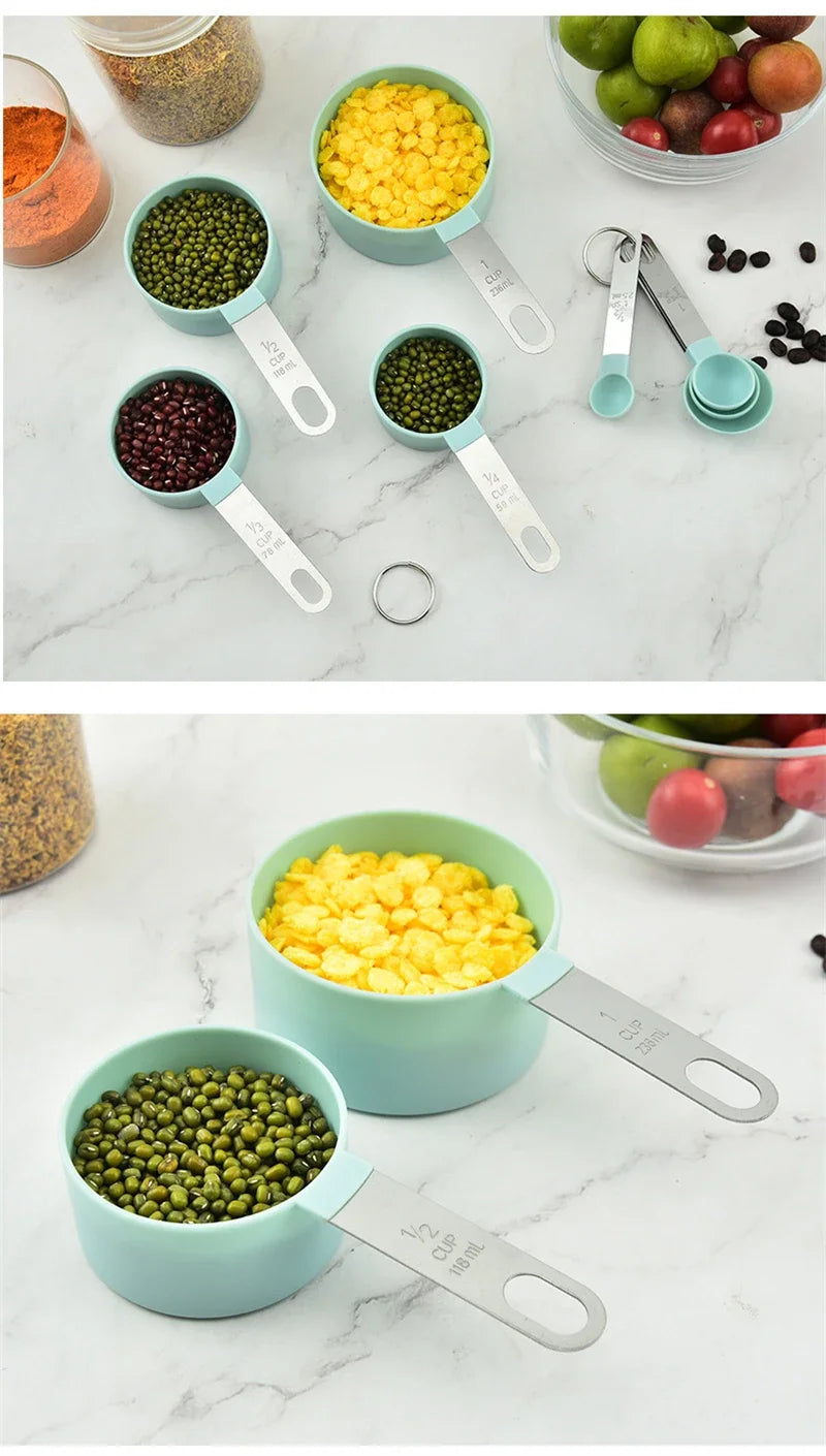 4 Teiliges Messbecher und Messlöffel Set mit Edelstahlgriff