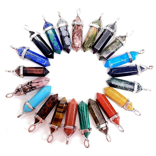Naturstein Sechseck Stabanhänger – DIY Schmuck, Amethyst, Tigerauge Mix