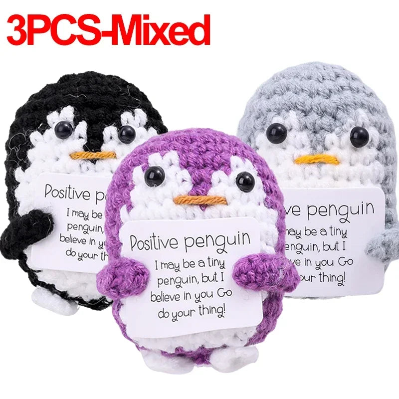 Handgemachte Mini Pinguin Plüschpuppe mit Karte Lustiges Geschenk