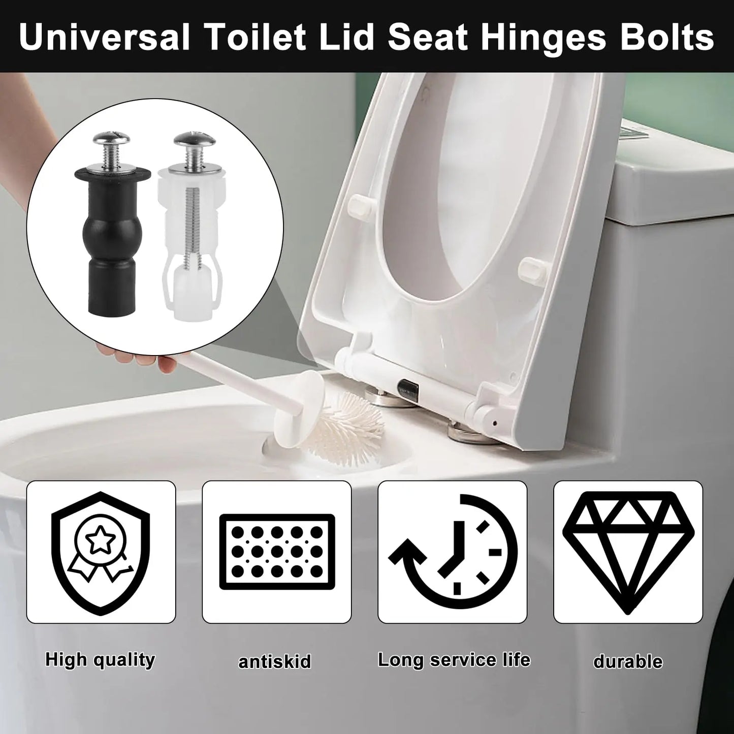 8er-Pack universelle Toilettensitzscharniere mit erweiterbaren Gummimuttern