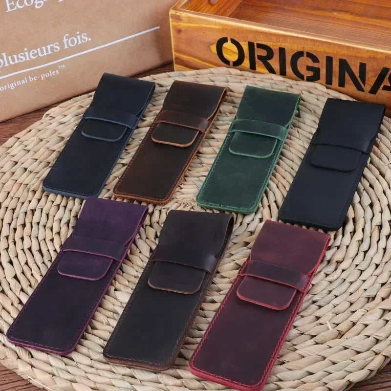 Handgefertigte Ledertasche für Stifte im Vintage-Retro-Stil