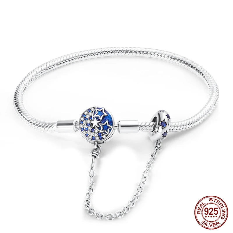 Armband Silber 925 mit Stern Mond Sonne und Grünem Zirkon Charm