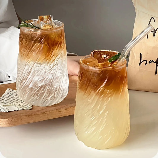 400 ml Glas Kaffeebecher mit Streifen für vielseitigen Genuss