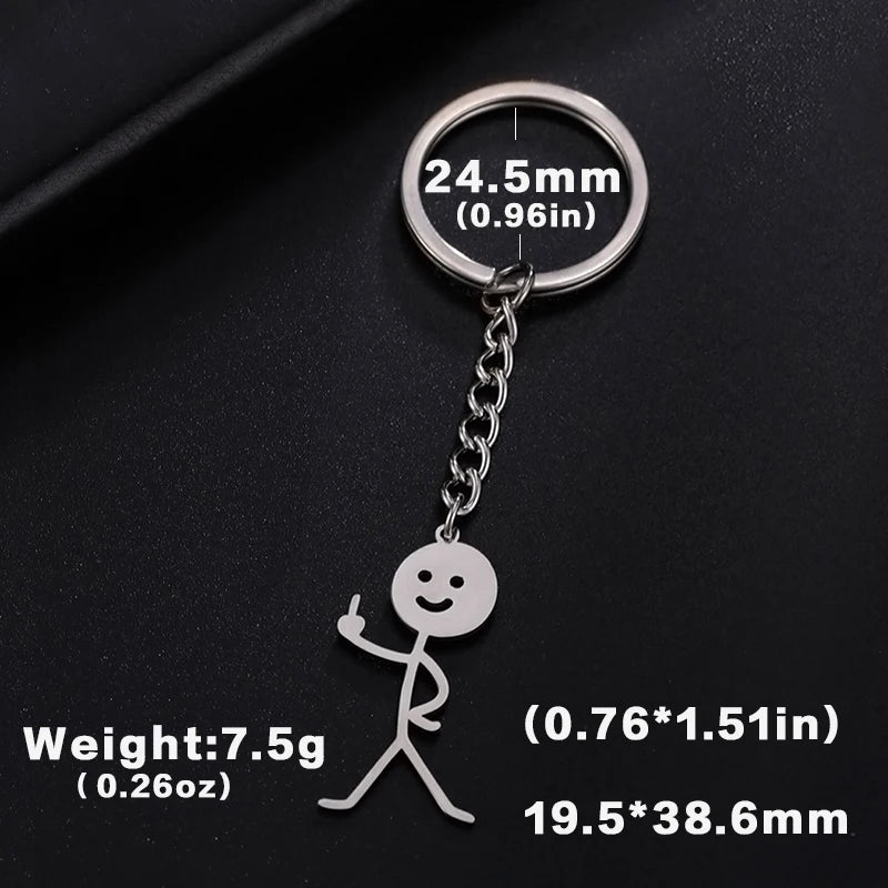Stickman Schlüsselanhänger mit Mittelfinger Edelstahl für Auto - Tasche