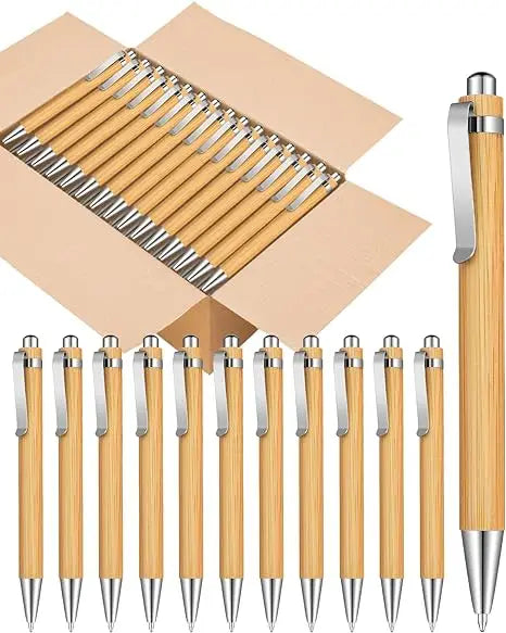 10er Set Bambus Kugelschreiber für Büro und Schule in Holzoptik