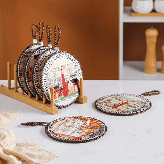 Runde Keramik Tisch Matte 17x17 cm Hitzebeständig Isolierpad Retro Stil