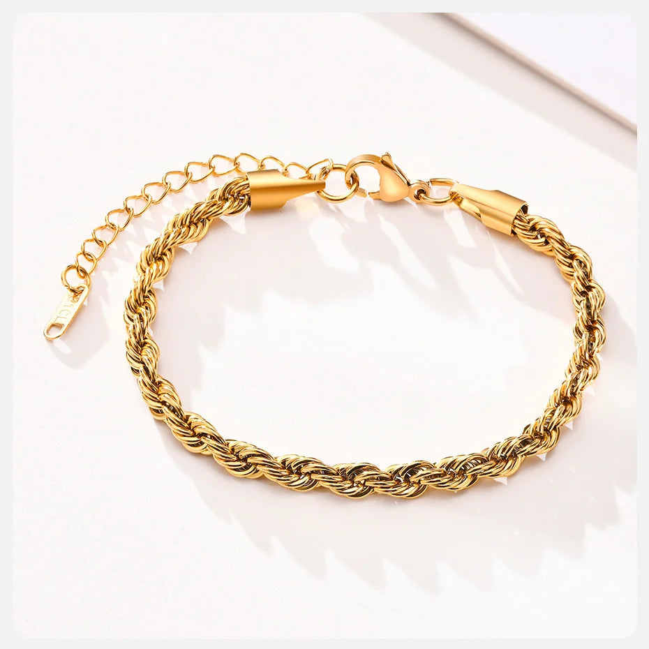 Verstellbares Edelstahl Kettenarmband mit gedrehter Seilstruktur - Yabubest - Home & More