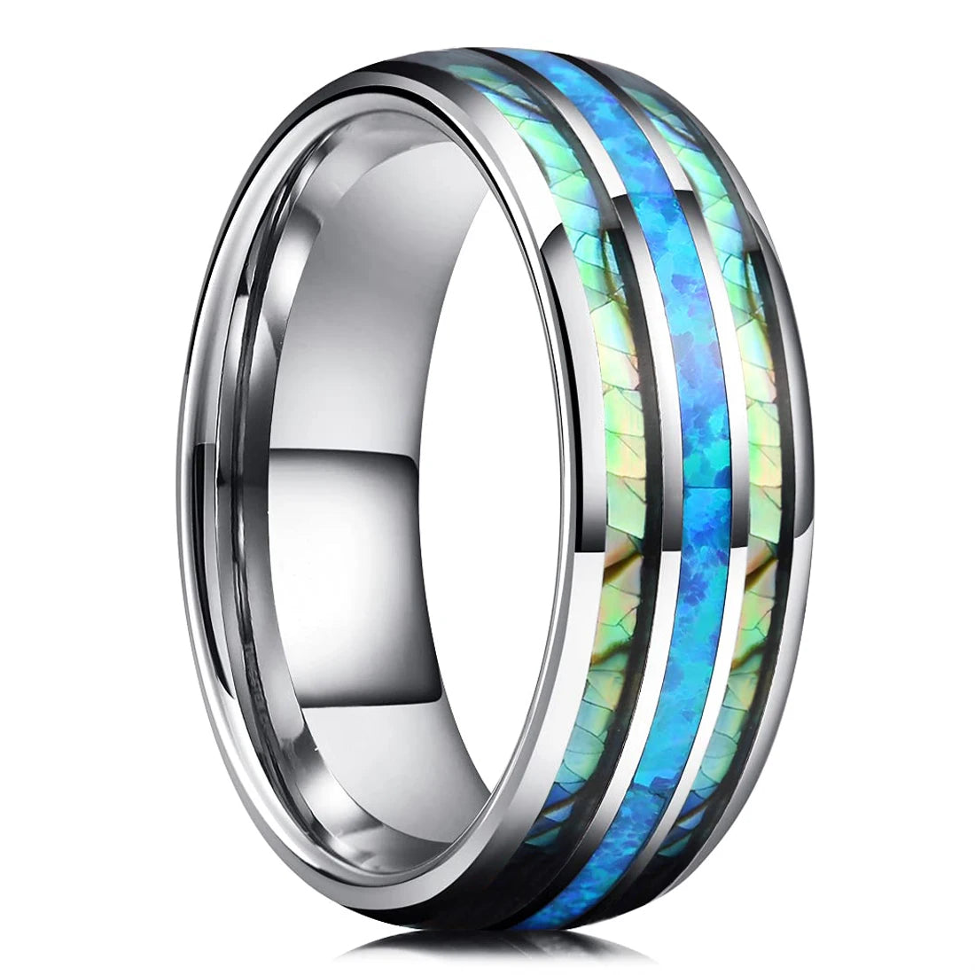 Elegante Herren Edelstahlring 8mm mit Bernstein Inlay