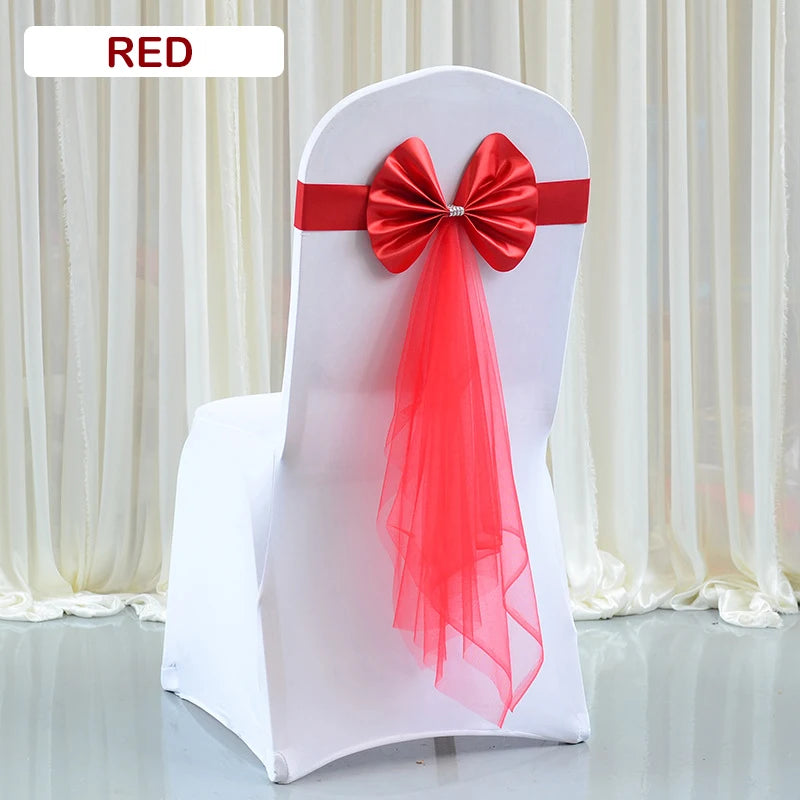 Stretch Stuhlschärpen aus Organza mit Schleifen für Events