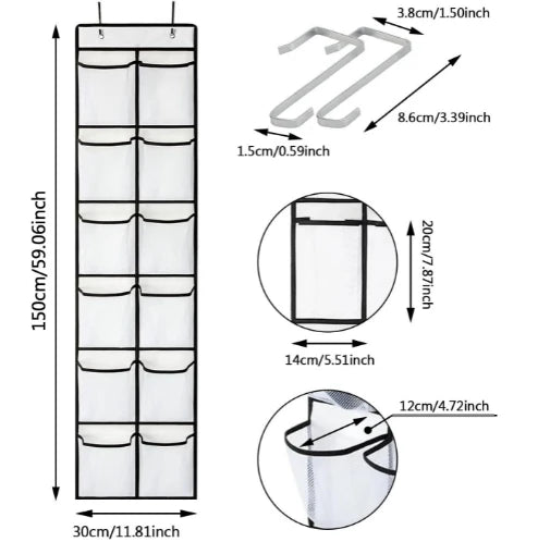 Wandmontierter Schuh Organizer mit 24 Fächern aus Stoff