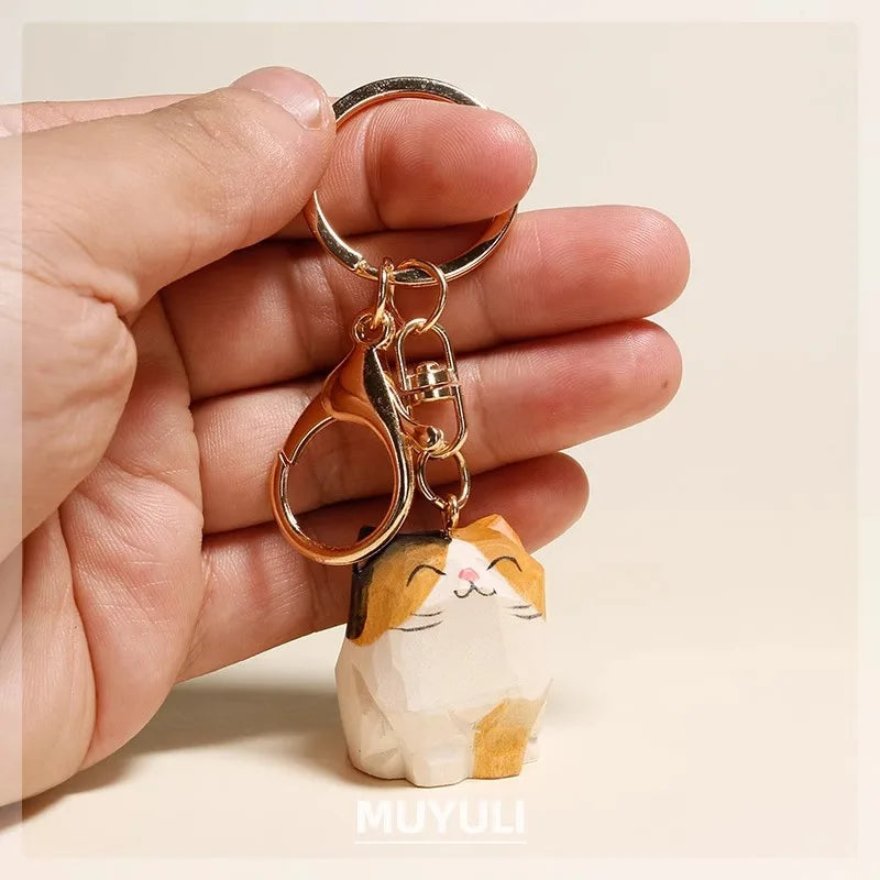 Handgeschnitzte Holz Katze Figur – Dekoration für Regal & Schreibtisch