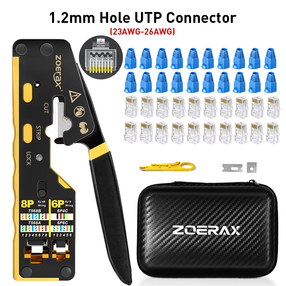 Netzwerk-Tool-Kit CAT6 Crimpwerkzeug mit 20 CAT5 CAT6 Steckern und Abdeckungen