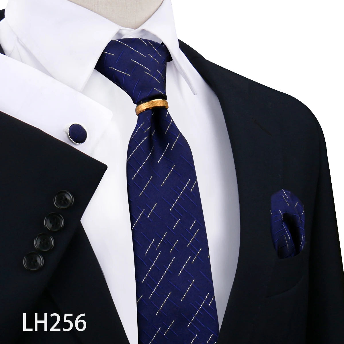 Herren Krawattenset Gold Ring, Manschettenknöpfe, Einstecktuch Festlich