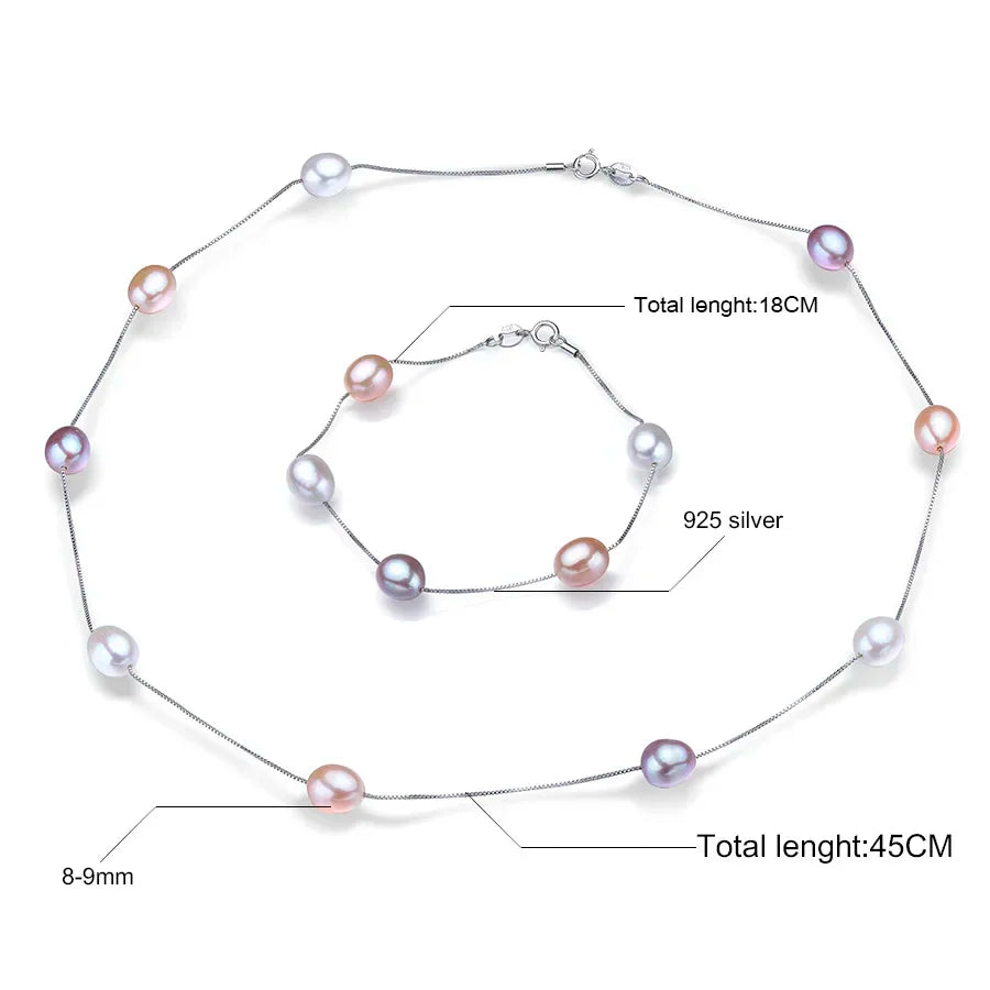 Schmuckset Halskette und Armband mit natürlichen Süßwasserperlen in Silber-Yabubest - Home & More