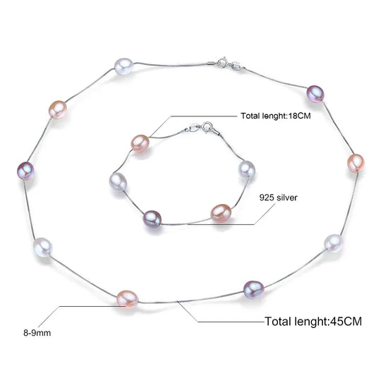 Schmuckset Halskette und Armband mit natürlichen Süßwasserperlen in Silber-Yabubest - Home & More
