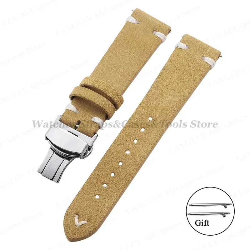 Wildleder Leder Uhrenarmband 18-22mm Schmetterlingsschnalle Unisex Universal