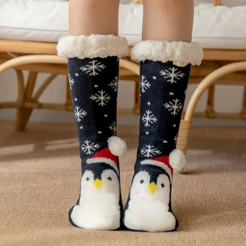 2er Set flauschige Damen Thermo-Socken rutschfest warm Plüsch Weihnachten