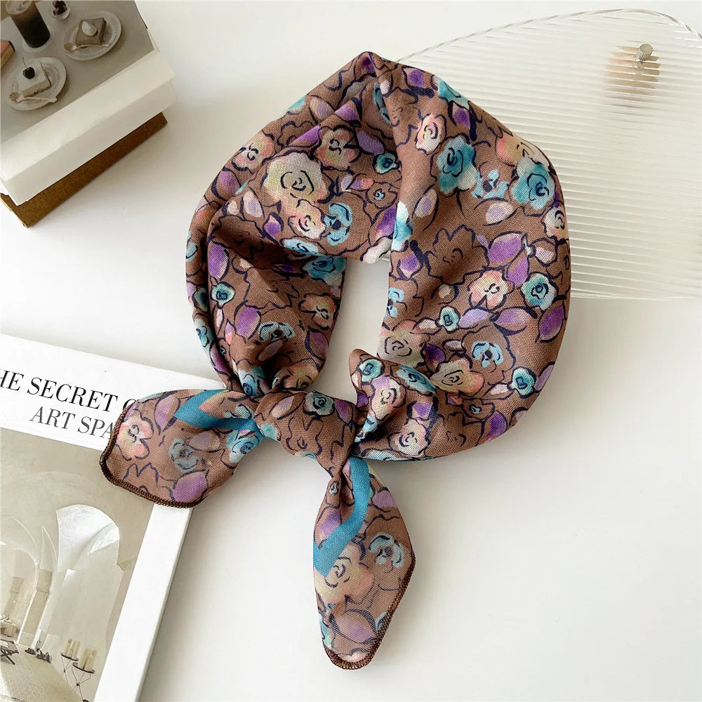 Baumwolle Leinen Quadrat Schal 55 cm Blumenmuster für Damen Frühling Sommer