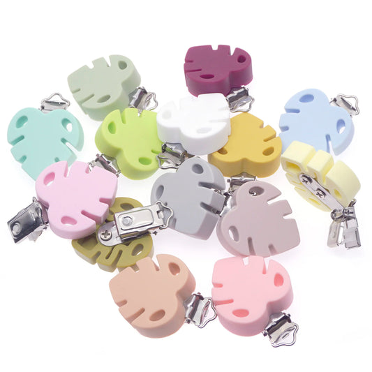 3er Set bunte Silikon Schnullerclips Blattform BPA frei Baby Zubehör