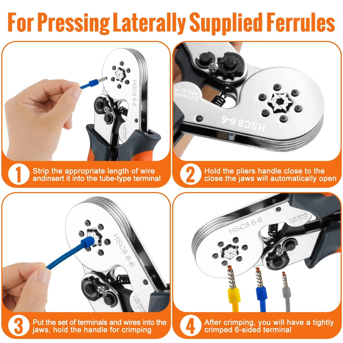 Multifunktionale Crimpzange HSC8 6-4/6-6 für elektrische Arbeiten