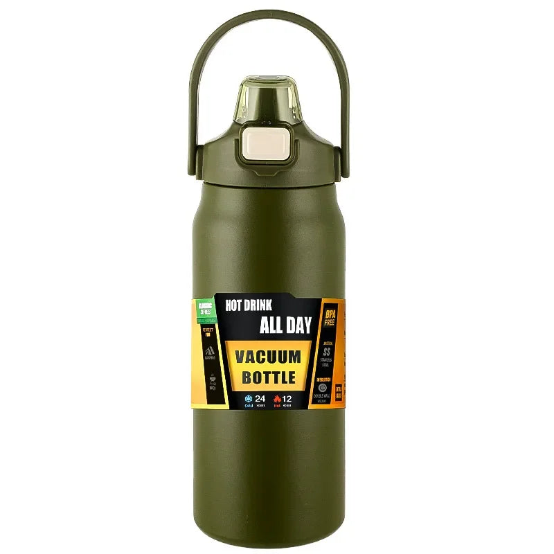 Premium Edelstahl-Thermoskanne mit Strohhalm, 24h kalt & 8h heiß, BPA-frei