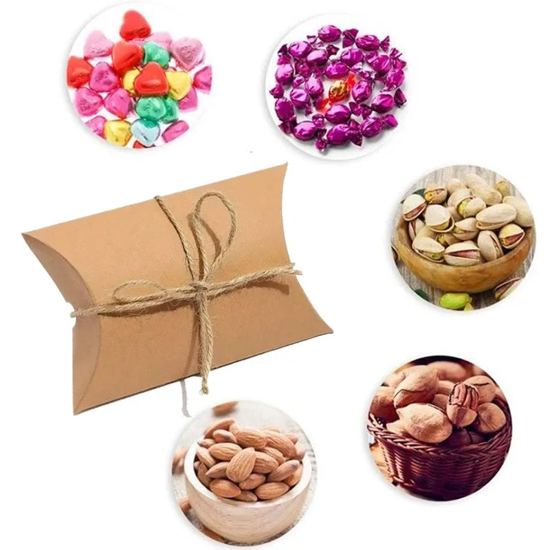 50X Mehrfarbige Kraftpapier Kissen Candy Boxen für Party Hochzeit Geburtstag Deko