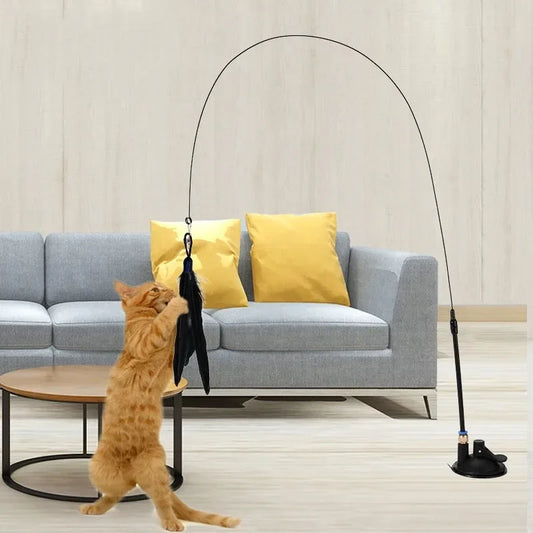 Saugnapf Katze Necken Stick Katze Spielzeug Interaktive Feder Spielzeug Katze Stange Stahl Draht Saugnapf Feder Katze Spielzeug Glocke Katze Necken Bi - Yabubest - Home & More