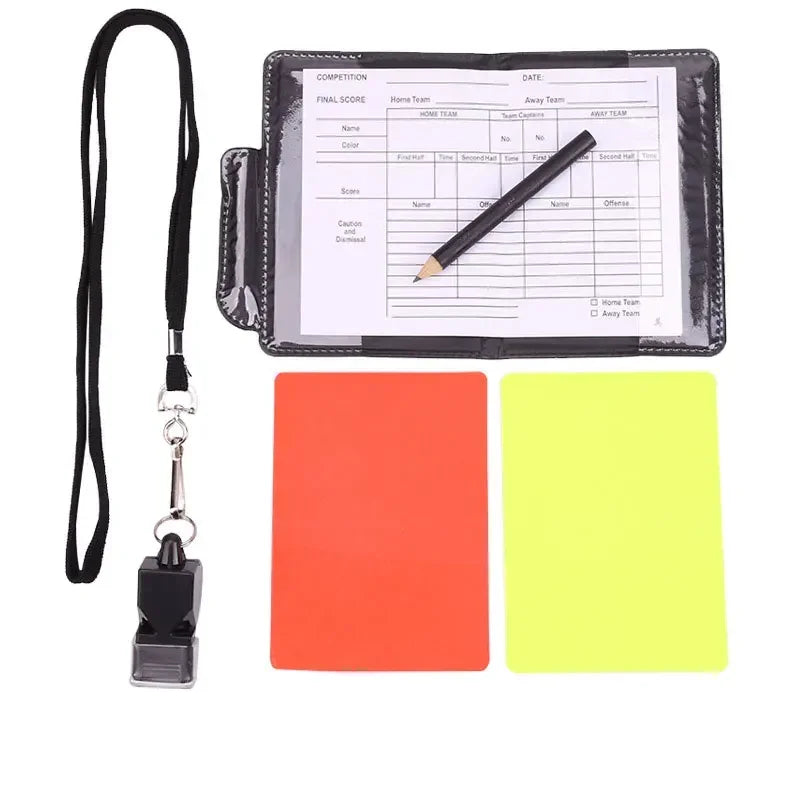 Robustes Schiedsrichter-Karten-Set mit Pfeife, Anzeigebuch - Stift im Etui
