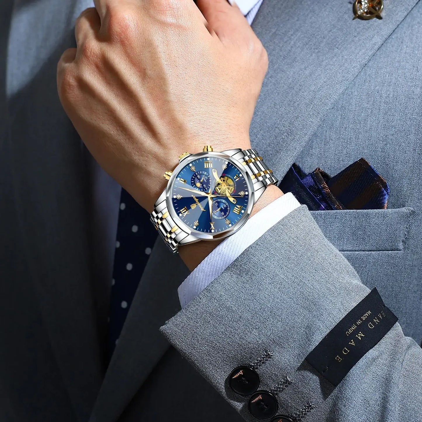 Wasserdichte Luxusuhr mit Chronograph und Edelstahlarmband Herren-Yabubestshop