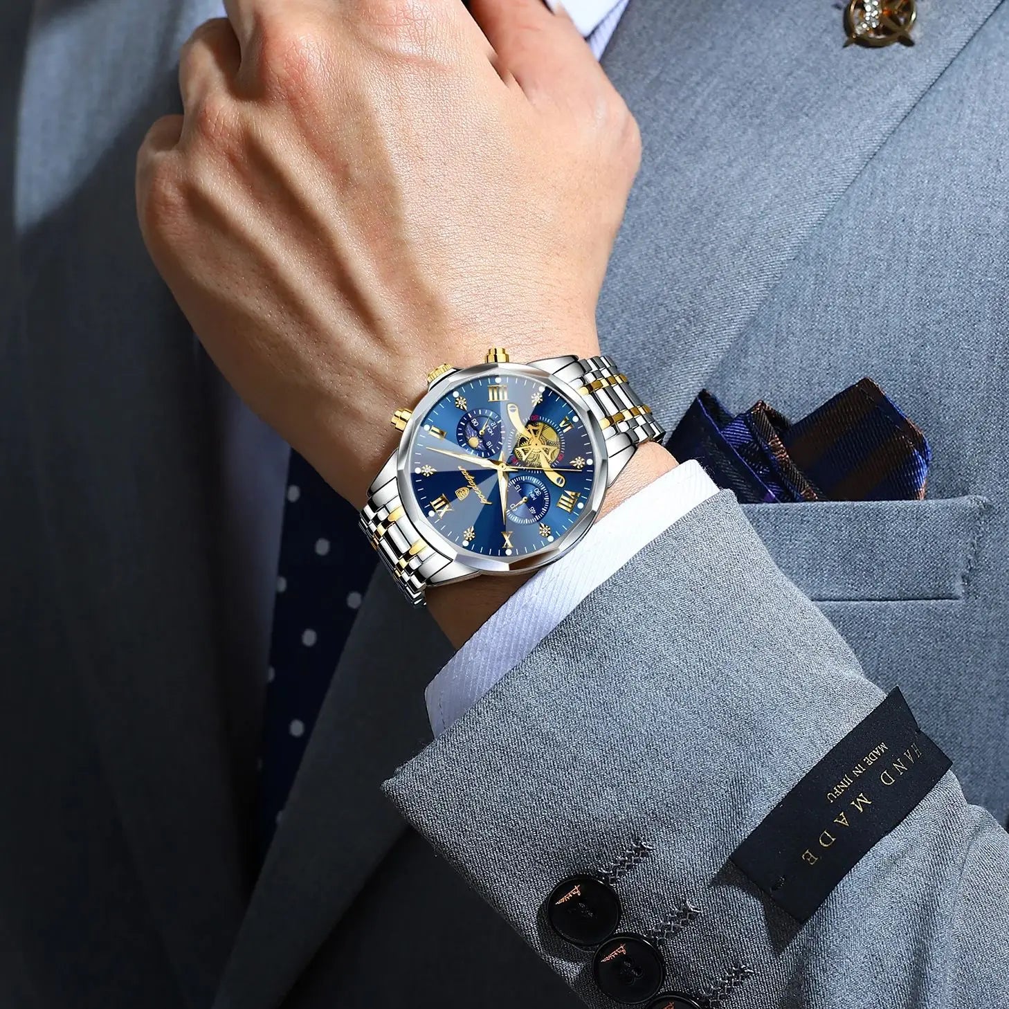 Wasserdichte Luxusuhr mit Chronograph und Edelstahlarmband Herren-Yabubestshop