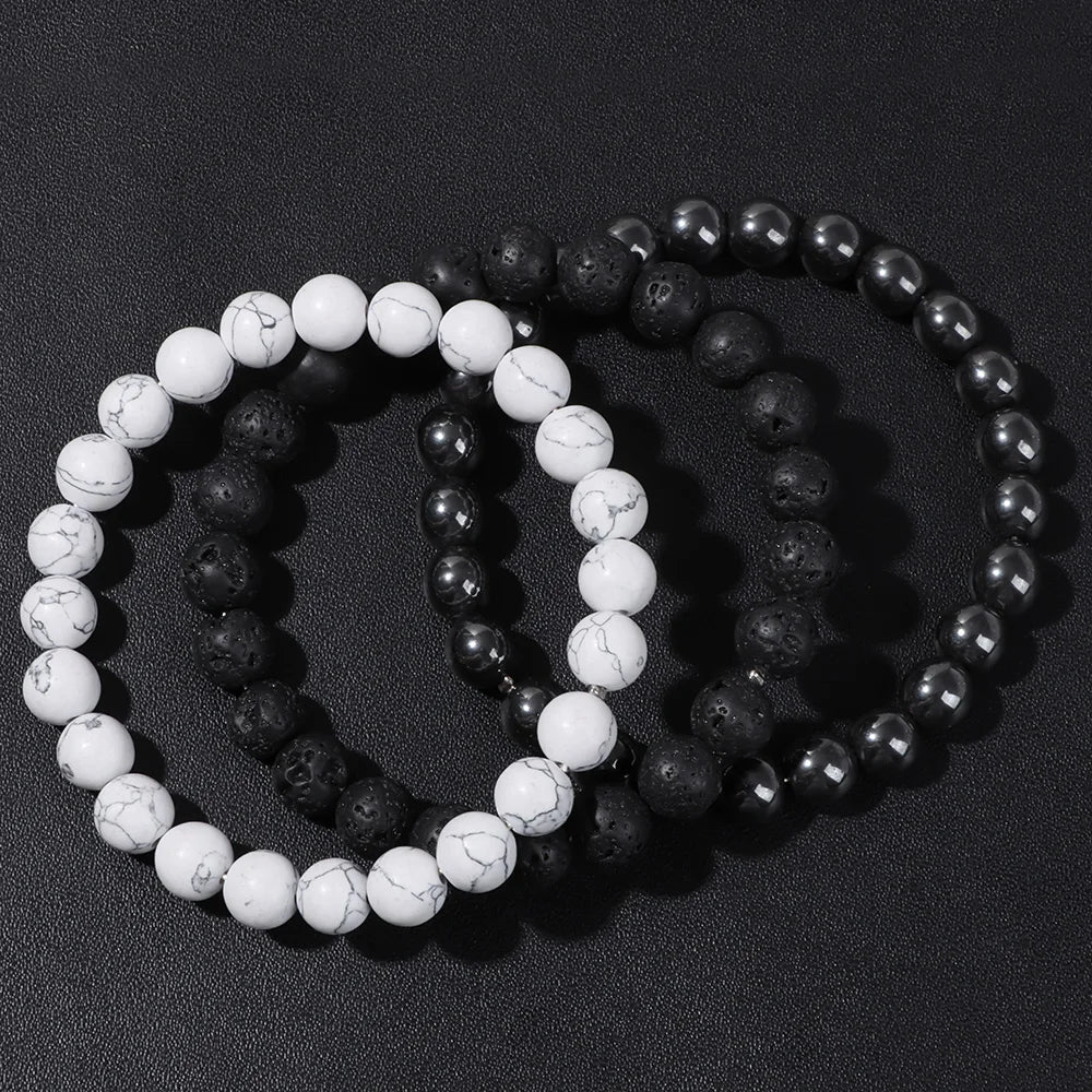 Handgemachtes Naturstein Armband Set für Männer mit Elastik