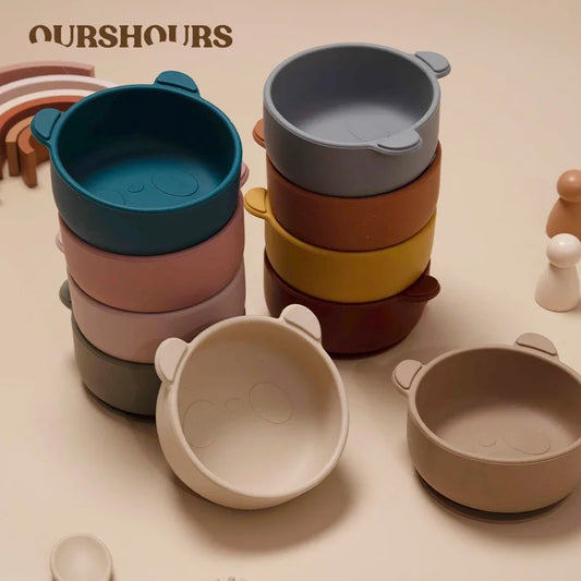 BPA-freie Silikon Baby Fütterung Schüssel Cartoon Panda Rutschfestes Geschirr